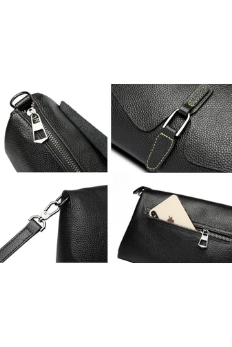 Elegantní černá kabelka z přírodní kůže Bonluo s nastavitelnou velikostí popruhu (16,5x26,5x9,8 cm)