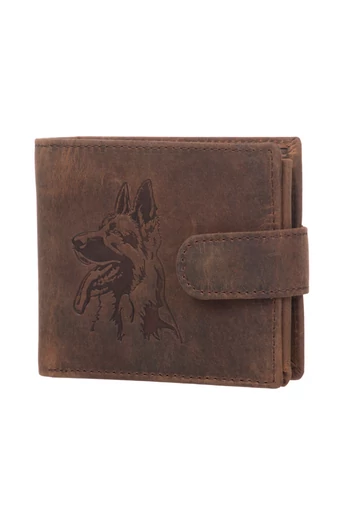 Bellugio Hnědá pánská peněženka Vintage se vzorem psa z přírodní kůže Velikost (9*12*2cm)