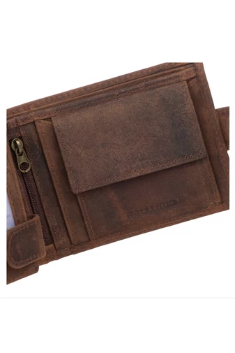 Bellugio Hnědá pánská peněženka Vintage se vzorem psa z přírodní kůže Velikost (9*12*2cm)