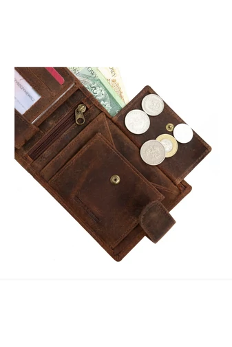 Bellugio Hnědá pánská peněženka Vintage se vzorem psa z přírodní kůže Velikost (9*12*2cm)