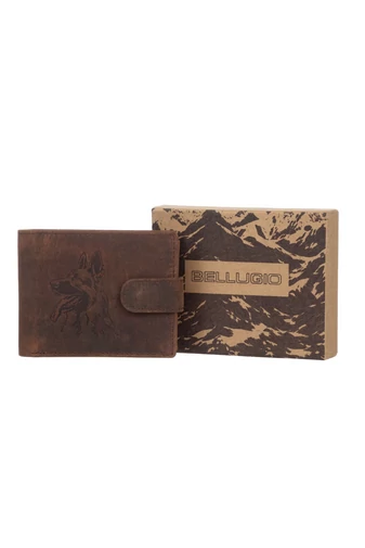 Bellugio Hnědá pánská peněženka Vintage se vzorem psa z přírodní kůže Velikost (9*12*2cm)