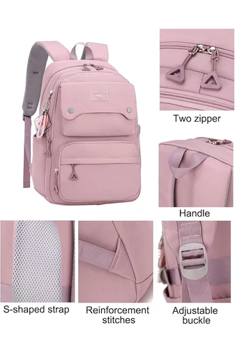 Růžová vodotěsná polyesterová školní taška Bonluo s připojenou klíčenkou Velikost 45*31*19cm