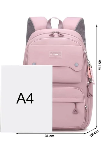 Růžová vodotěsná polyesterová školní taška Bonluo s připojenou klíčenkou Velikost 45*31*19cm