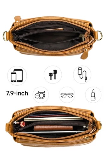 Kabelka Crossbody z pravé kůže Hnědá Bonluo s nastavitelným popruhem 17*27*11cm