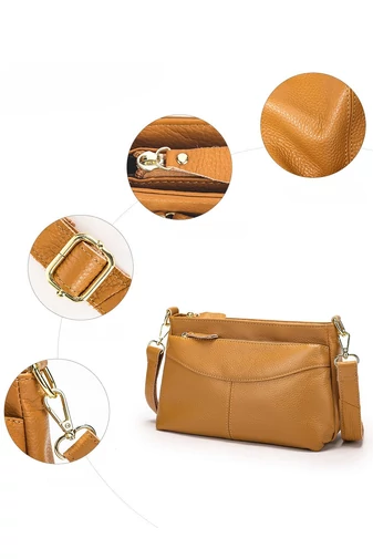 Kabelka Crossbody z pravé kůže Hnědá Bonluo s nastavitelným popruhem 17*27*11cm