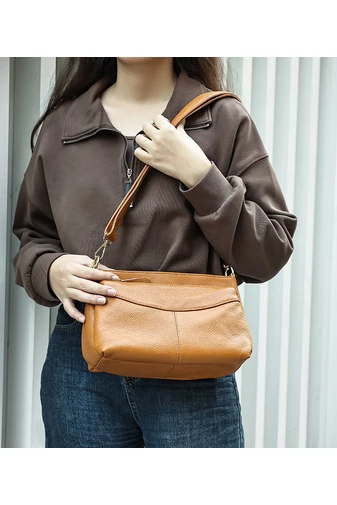 Kabelka Crossbody z pravé kůže Hnědá Bonluo s nastavitelným popruhem 17*27*11cm