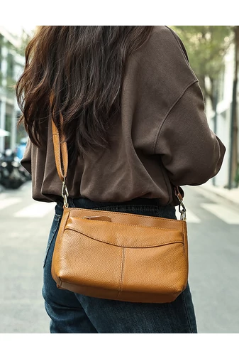 Kabelka Crossbody z pravé kůže Hnědá Bonluo s nastavitelným popruhem 17*27*11cm