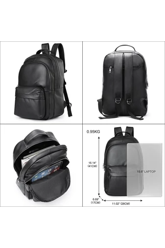 Batoh z Pravé Černé Kůže Unisex Bonluo s prostorem pro 15,6palcový notebook 41*28*17cm