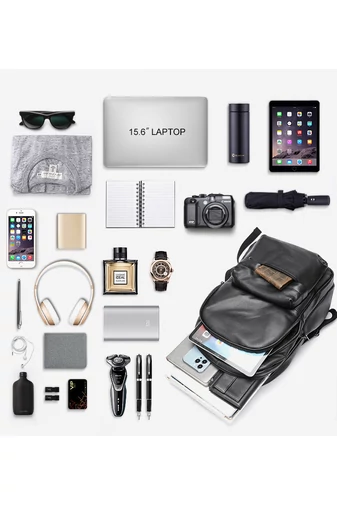 Batoh z Pravé Černé Kůže Unisex Bonluo s prostorem pro 15,6palcový notebook 41*28*17cm