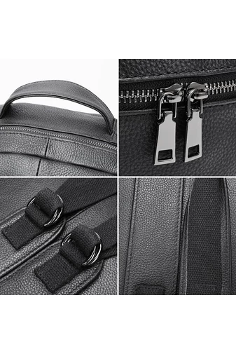 Batoh z Pravé Černé Kůže Unisex Bonluo s prostorem pro 15,6palcový notebook 41*28*17cm