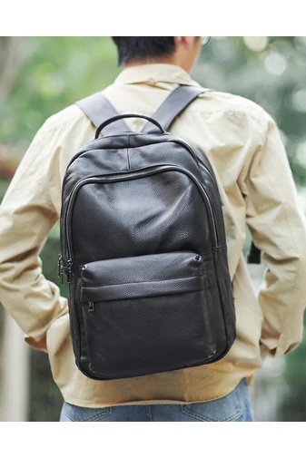 Batoh z Pravé Černé Kůže Unisex Bonluo s prostorem pro 15,6palcový notebook 41*28*17cm