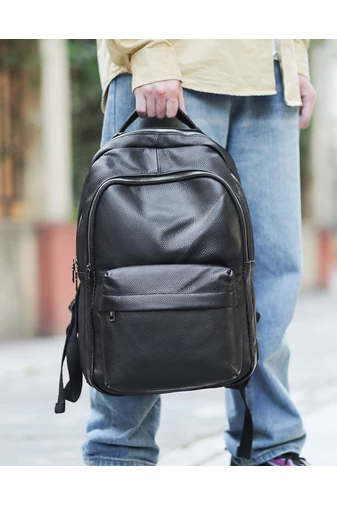Batoh z Pravé Černé Kůže Unisex Bonluo s prostorem pro 15,6palcový notebook 41*28*17cm