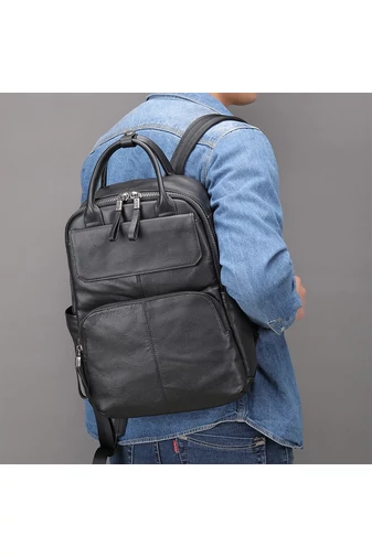 Batoh z Pravé Černé Kůže Unisex Bonluo s prostorem pro 13,3palcový notebook 37*26*12cm