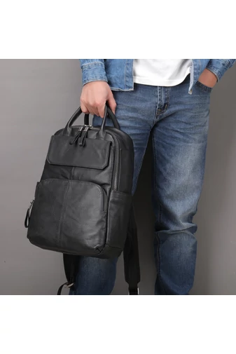Batoh z Pravé Černé Kůže Unisex Bonluo s prostorem pro 13,3palcový notebook 37*26*12cm