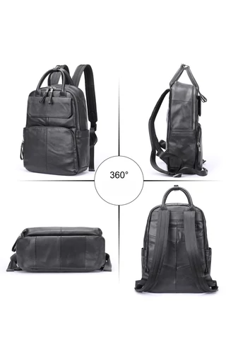 Batoh z Pravé Černé Kůže Unisex Bonluo s prostorem pro 13,3palcový notebook 37*26*12cm
