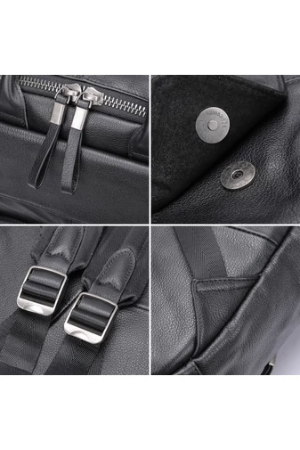 Batoh z Pravé Černé Kůže Unisex Bonluo s prostorem pro 13,3palcový notebook 37*26*12cm