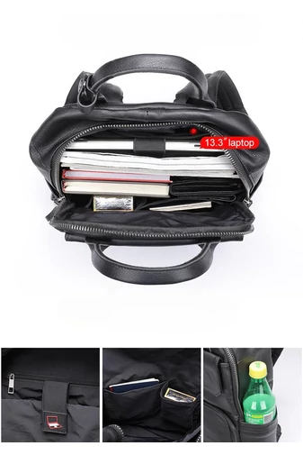 Batoh z Pravé Černé Kůže Unisex Bonluo s prostorem pro 13,3palcový notebook 37*26*12cm