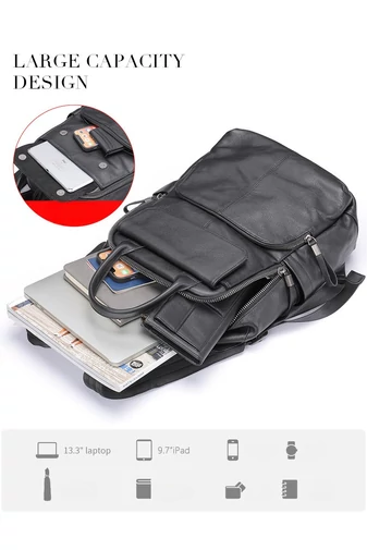 Batoh z Pravé Černé Kůže Unisex Bonluo s prostorem pro 13,3palcový notebook 37*26*12cm