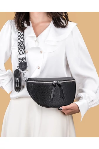 Crossbody kabelka z pravé kůže s odnímatelnou peněženkou Černá Univerzální Bonluo 26*15*cm