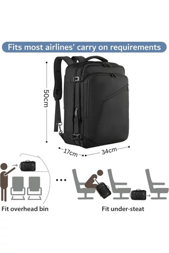 Bonluo Černý Multifunkční Rozšiřitelný Batoh Ideální pro Cestování Velikost Příruční Zavazadla Wizz-air (50*34*17cm)