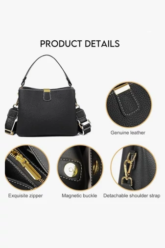 Kabelka na rameno / Crossbody Kabelka 2v1 z Pravé Kůže, Kompaktní, Elegantní, Bonluo, Černá 18×25×11cm