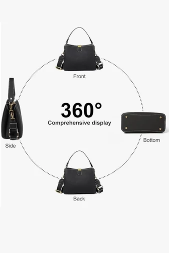 Kabelka na rameno / Crossbody Kabelka 2v1 z Pravé Kůže, Kompaktní, Elegantní, Bonluo, Černá 18×25×11cm