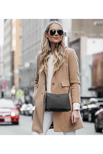 Kabelka na rameno / Crossbody Kabelka 2v1 z Pravé Kůže, Kompaktní, Elegantní, Bonluo, Černá 18×25×11cm