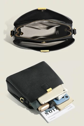 Kabelka na rameno / Crossbody Kabelka 2v1 z Pravé Kůže, Kompaktní, Elegantní, Bonluo, Černá 18×25×11cm