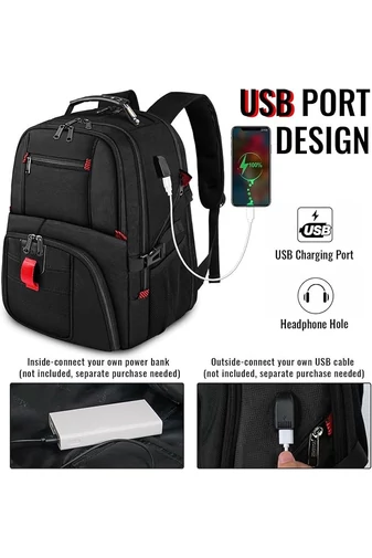 Multifunkční Nepromokavý Batoh s USB portem, Přihrádkou na Laptop a Množstvím Kapes, Černý 48*34*24 cm