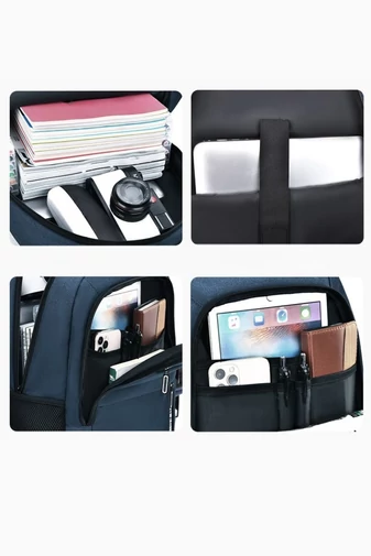 Multifunkční modrá voděodolný batoh do školy, ideální na notebook, s USB portem 46*32*15cm