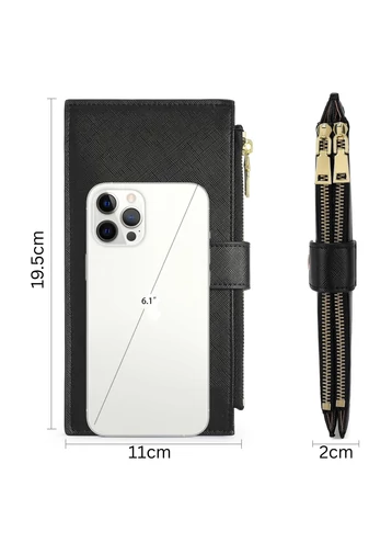 Dámská Peněženka RFID z PU kůže se 16 přihrádkami na karty, Černá 19,5×11×2cm