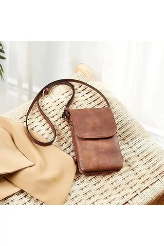 Crossbody Kabelka z PU kůže s Více Kapsami a Nastavitelným Popruhem, Bonluo Tmavohnědá 20×13×3cm