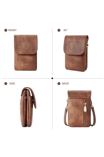 Crossbody Kabelka z PU kůže s Více Kapsami a Nastavitelným Popruhem, Bonluo Tmavohnědá 20×13×3cm