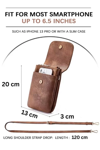 Crossbody Kabelka z PU kůže s Více Kapsami a Nastavitelným Popruhem, Bonluo Tmavohnědá 20×13×3cm