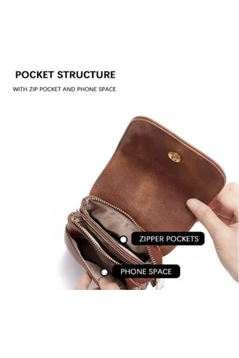 Crossbody Kabelka z PU kůže s Více Kapsami a Nastavitelným Popruhem, Bonluo Tmavohnědá 20×13×3cm