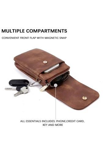 Crossbody Kabelka z PU kůže s Více Kapsami a Nastavitelným Popruhem, Bonluo Tmavohnědá 20×13×3cm