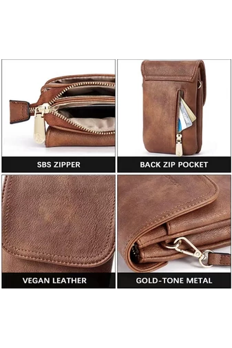 Crossbody Kabelka z PU kůže s Více Kapsami a Nastavitelným Popruhem, Bonluo Tmavohnědá 20×13×3cm
