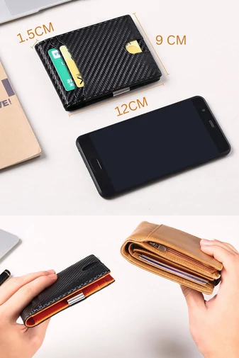 Slim RFID Peněženka z PU Kůže s Kompaktním Designem, Bonluo, Černá s Oranžovou 12×9x1,5cm