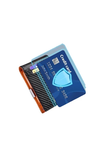 Slim RFID Peněženka z PU Kůže s Kompaktním Designem, Bonluo, Černá s Oranžovou 12×9x1,5cm