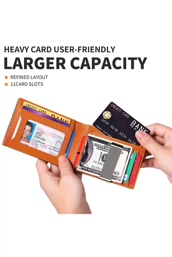 Slim RFID Peněženka z PU Kůže s Kompaktním Designem, Bonluo, Černá s Oranžovou 12×9x1,5cm