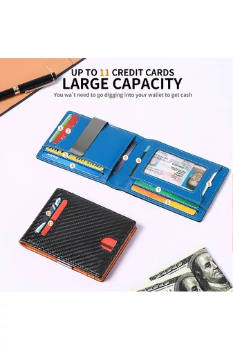 Slim RFID Peněženka z PU Kůže s Kompaktním Designem, Bonluo, Černá s Oranžovou 12×9x1,5cm
