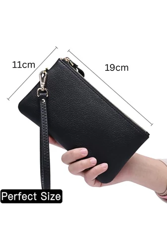 Dámská Peněženka z Pravé Kůže s RFID Ochranou, Elegantní, Černá, Bonluo 11×19cm