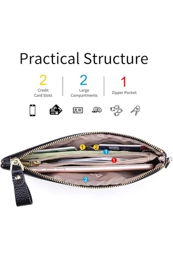 Dámská Peněženka z Pravé Kůže s RFID Ochranou, Elegantní, Černá, Bonluo 11×19cm