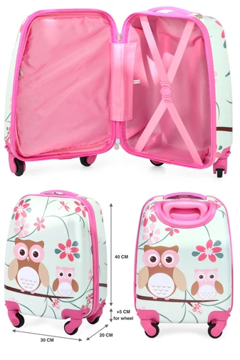 Béžovo-růžový dětský kufr se Sovičkou vyrobený z ABC/PC materiálu Wizz-air velikost (40x30x20cm) s odnímatelnými koly
