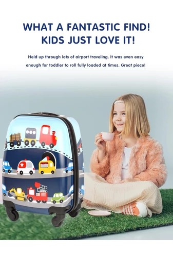 Modrý dětský kufr s Dinosaurem vyrobený z ABC/PC materiálu Wizz-air velikost (40x30x20cm) s odnímatelnými koly
