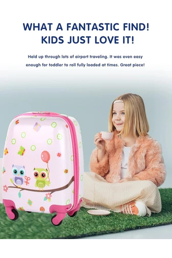 Béžovo-růžový dětský kufr se Sovičkou vyrobený z ABC/PC materiálu Wizz-air velikost (40x30x20cm) s odnímatelnými koly