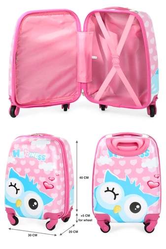Růžový dětský kufr se Sovičkou vyrobený z ABC/PC materiálu Wizz-air velikost (40x30x20cm) s odnímatelnými koly