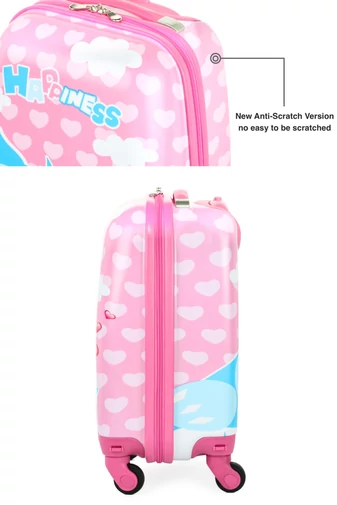 Růžový dětský kufr se Sovičkou vyrobený z ABC/PC materiálu Wizz-air velikost (40x30x20cm) s odnímatelnými koly