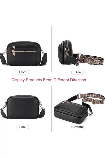 Crossbody kabelka s hnědým nastavitelným popruhem z PU Bonluo Černá 20*15,6*5,1cm