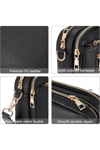 Crossbody kabelka s hnědým nastavitelným popruhem z PU Bonluo Černá 20*15,6*5,1cm